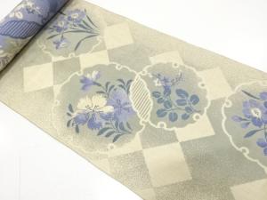 アンティーク　雪輪に水仙・撫子・萩模様織り出し　八寸帯地反物